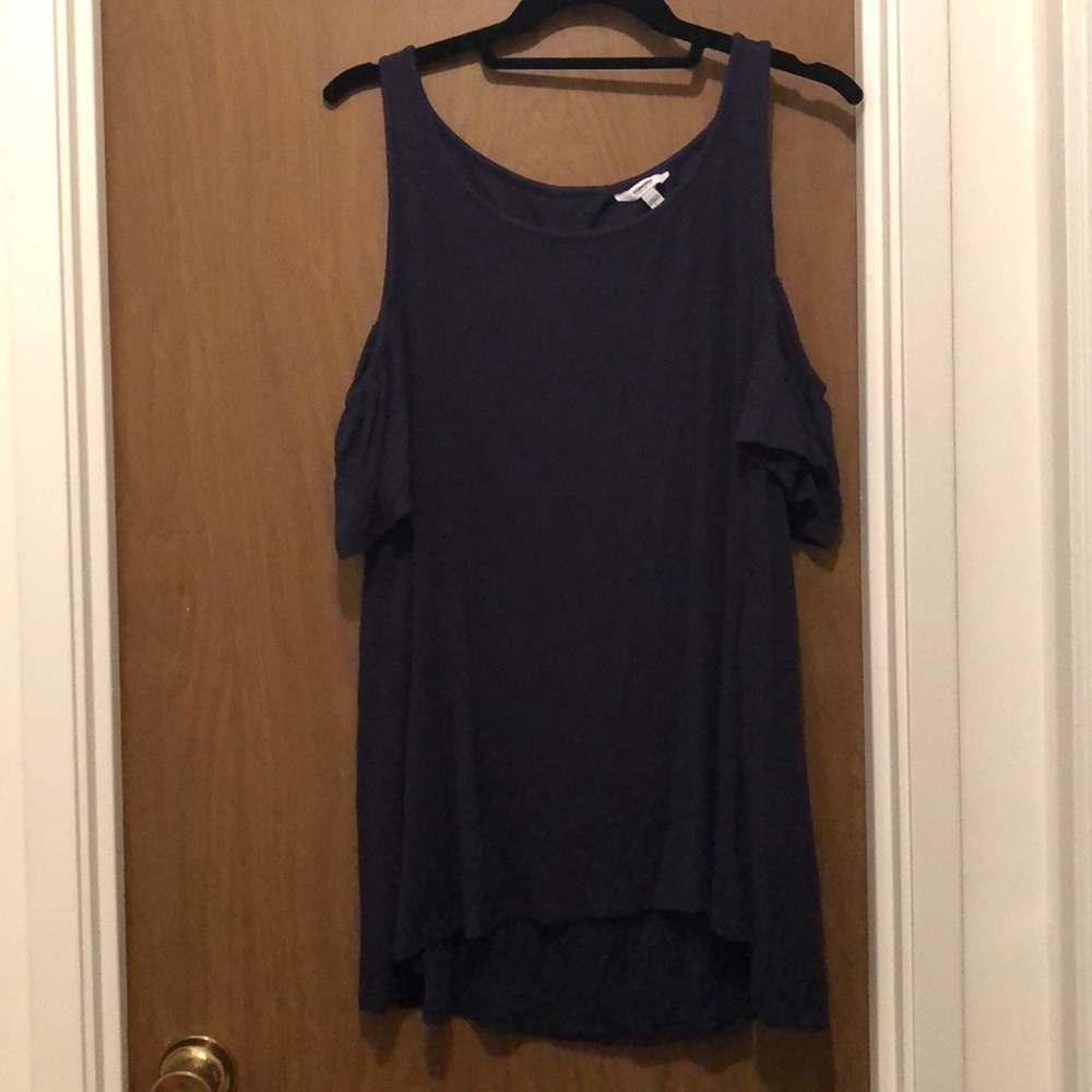 Navy blue cut out shoulder blouse - Picture 2 of 5